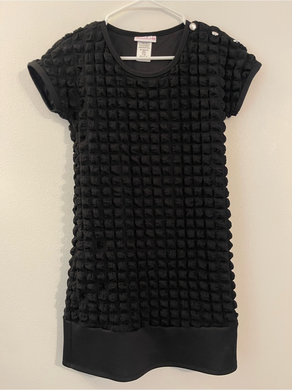 Bonnie Jean Black Textured Short Sleeve Shift Dress with Shoulder Buttons